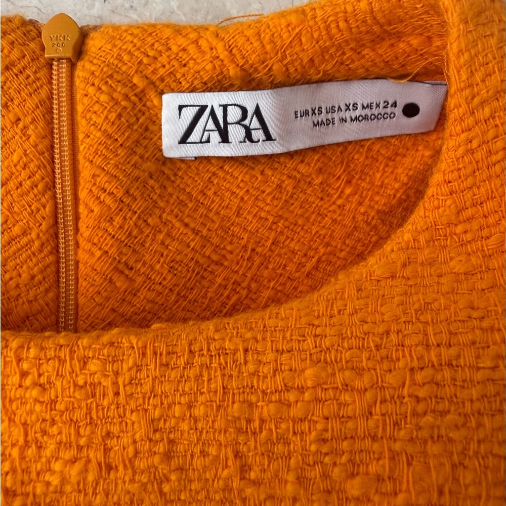 Zara Orange Tweed Sleeveless Mini Shift Dress - Picture 4 of 5